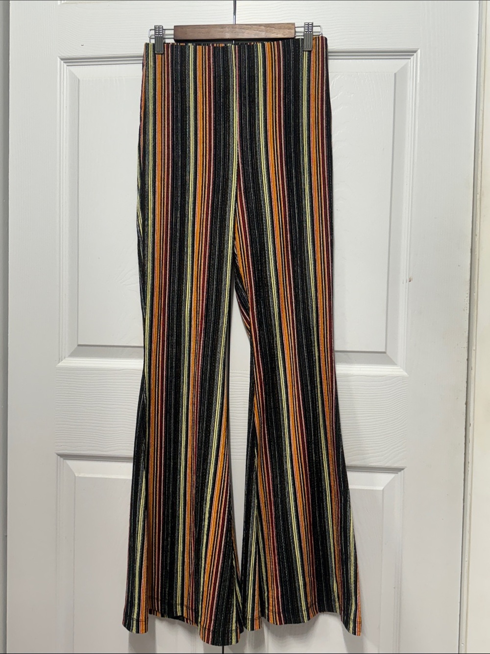 Free People Black Multi-Stripe Wide Leg Knit Pants